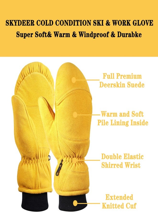 SKYDEER Full Genuine Deerskin Suede Leather Mittens with Pile Lining, Winter Gloves for Cold Weather Work and Ski (SD8677M/S) - Image 2